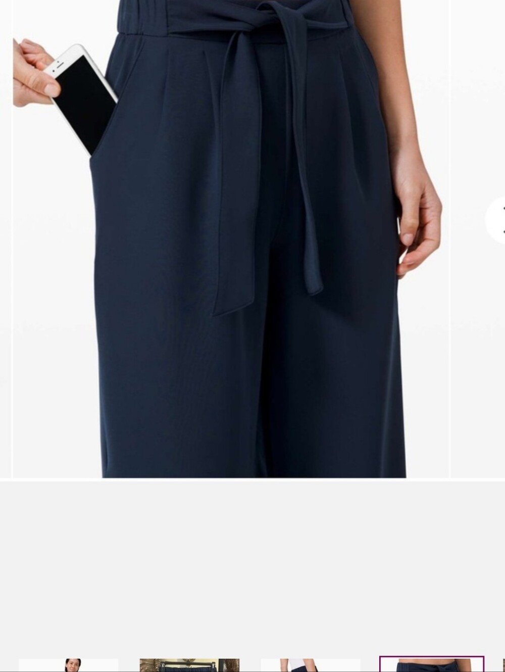Lululemon Noir Crop Pants Women's 8 True Navy Wide Leg Tie Waist Sophisticated